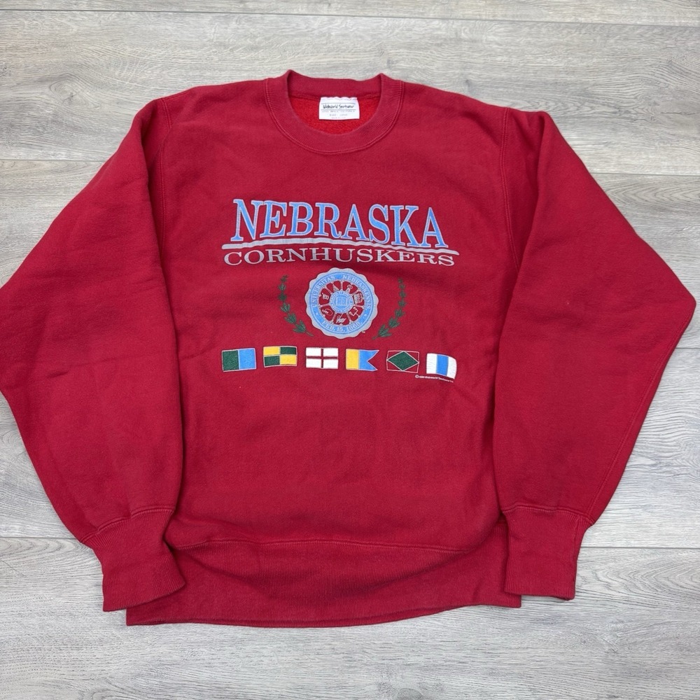 VTG Nebraska Cornhuskers Crewneck Pullover 1990 MiUSA Sz L College - Picture 2 of 7
